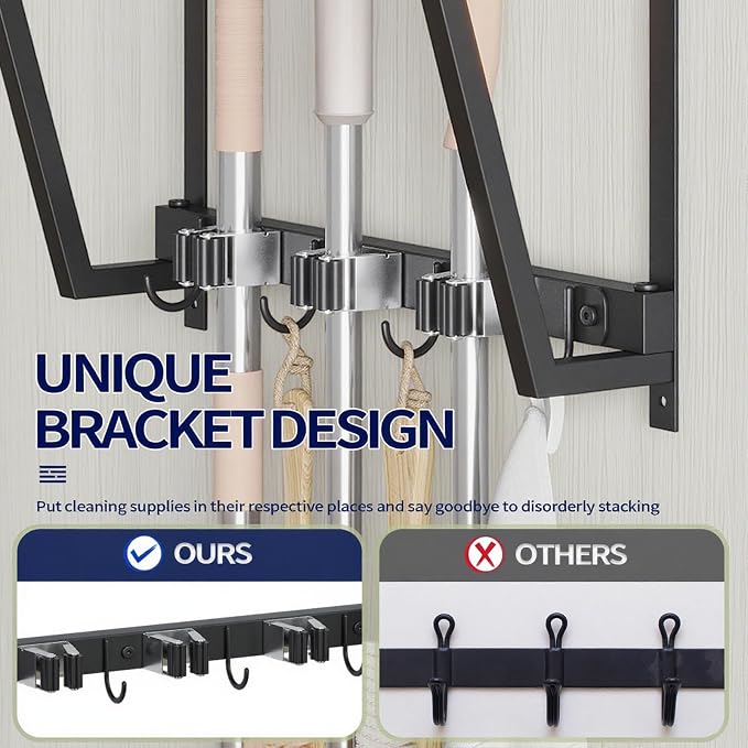 Wall-mounted broom and mop storage rack, equipped - Image 5