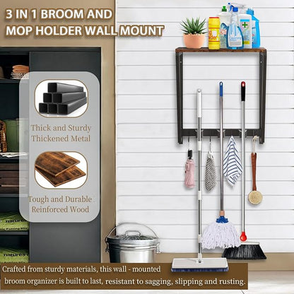Wall-mounted broom and mop storage rack, equipped - Image 4
