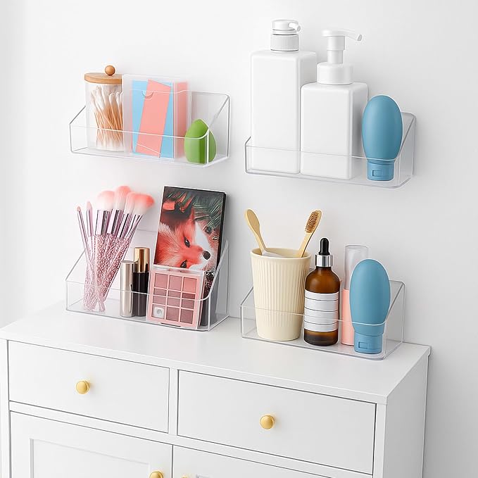 4 Pack Clear Wall Mounted Storage Organizer – No Drill Adhesive Shelves - Image 6