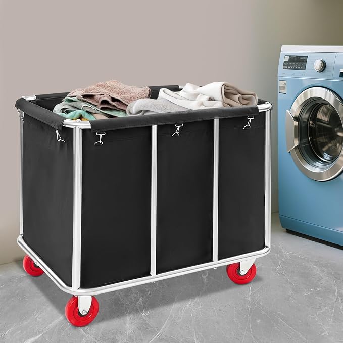 Commercial Laundry Cart with Wheels, Laundry Hamper Cart, Heavy Duty Rolling - Image 4