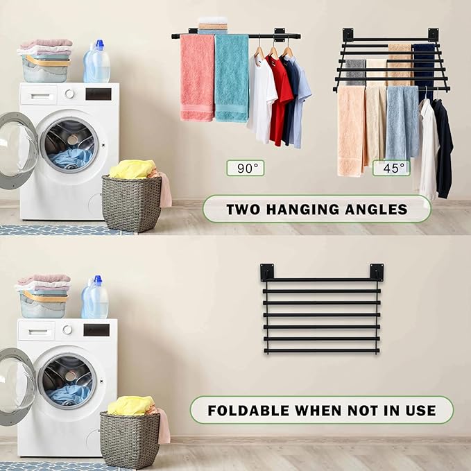 Wall Mounted Drying Rack, 43 Inches Wall Laundry Drying Rack Collapsible Indoor - Image 2