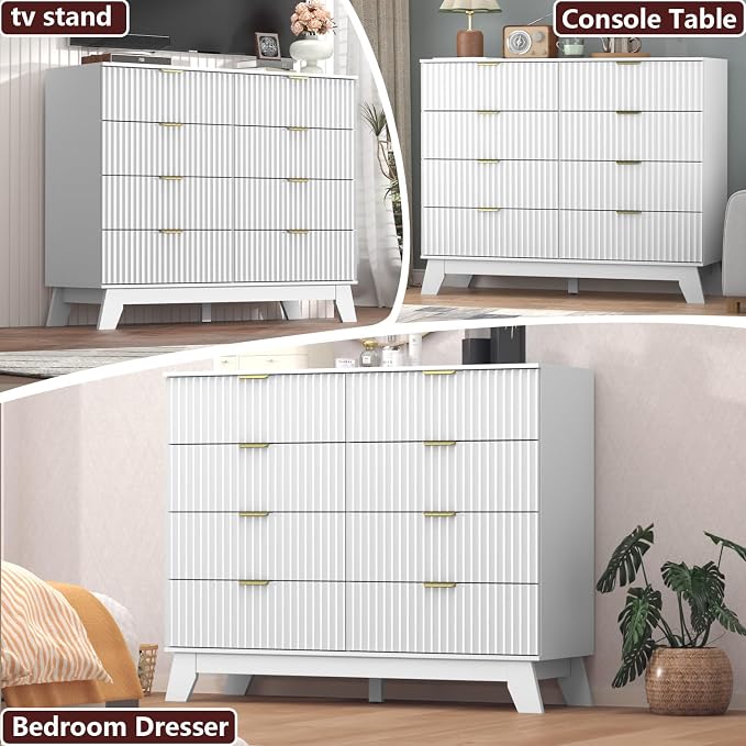 Fluted Dresser for Bedroom, 8 Drawer Dresser for Closet, Storage Cabinet and - Image 4