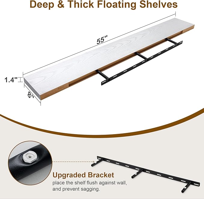 Fun Memories Deep White Floating Shelves, 8 Inch Deep Floating Shelf - Image 2