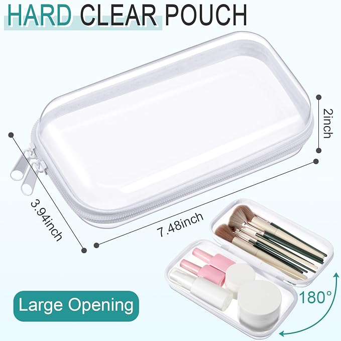 Sanwuta 6 Pcs Clear Hard Zipper Case Hard Plastic Zipper Pouches Transparent - Image 2