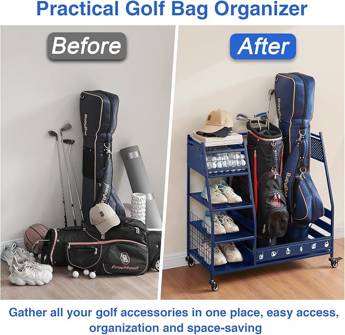 Lauren&Harold Golf Bag Organizer Garage Storage, Golf Storage Rack Stand Fits 2 - Image 6