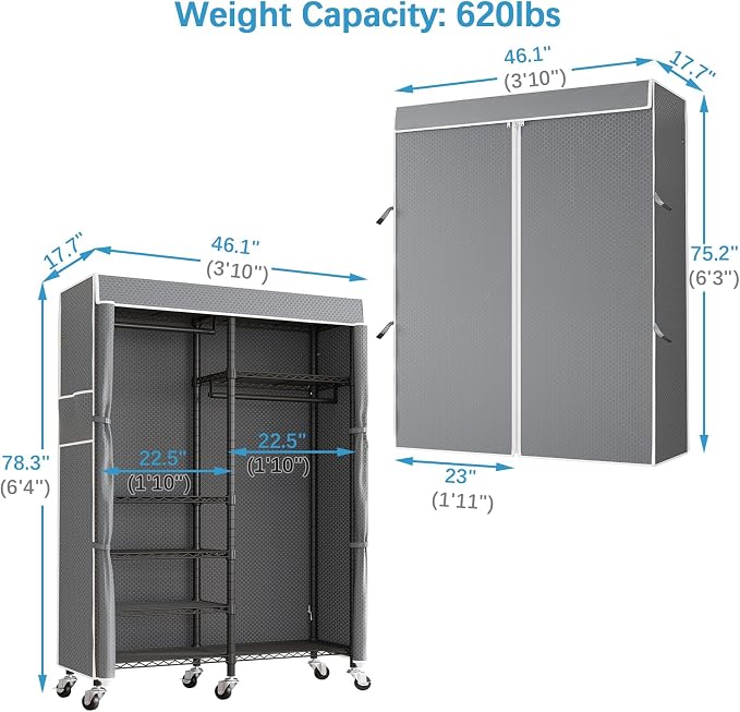 VIPEK R4C Rolling Garment Rack 6 Tiers Adjustable Heavy Duty Wire Shelving - Image 7