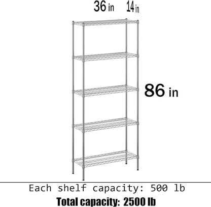 14" Deep x 36" Wide x 86" Height Wire Shelving Kit | 5-Tier | NSF Commercial - Image 3