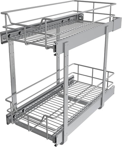 2 Tier Pull Out Cabinet Organizer 11" W X 17" D, Slide Out Drawers by STORKING