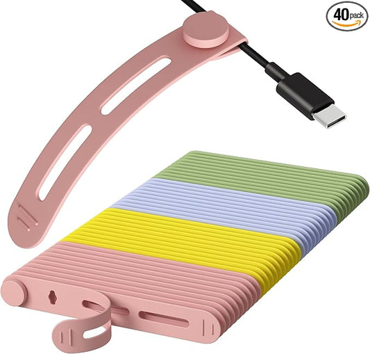 40Pcs Nearockle Reusable Cable Ties, Adjustable Silicone Cord Organizer Small by ELECTRONICSORGANIZATION