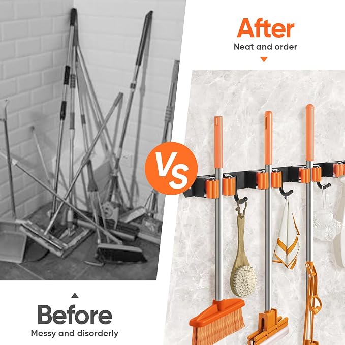 Gorlary Mop and Broom Holder Wall Mount, Broom Hanger Organizer Storage Racks - Image 4