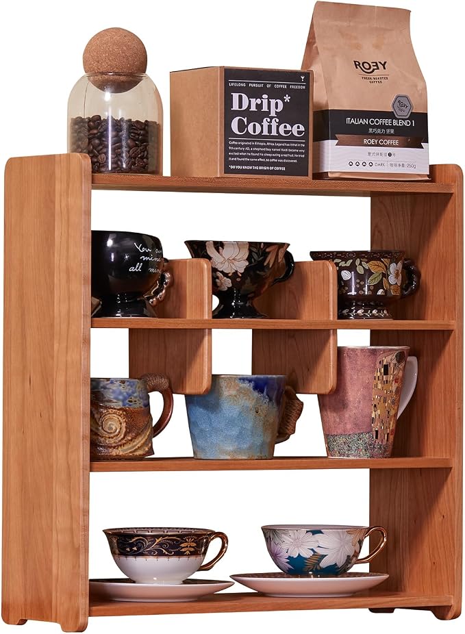 Coffee Cup Holder for Countertop Walnut Wood Coffee Mugs Holder for Kitchen Mug by KAOTGOT