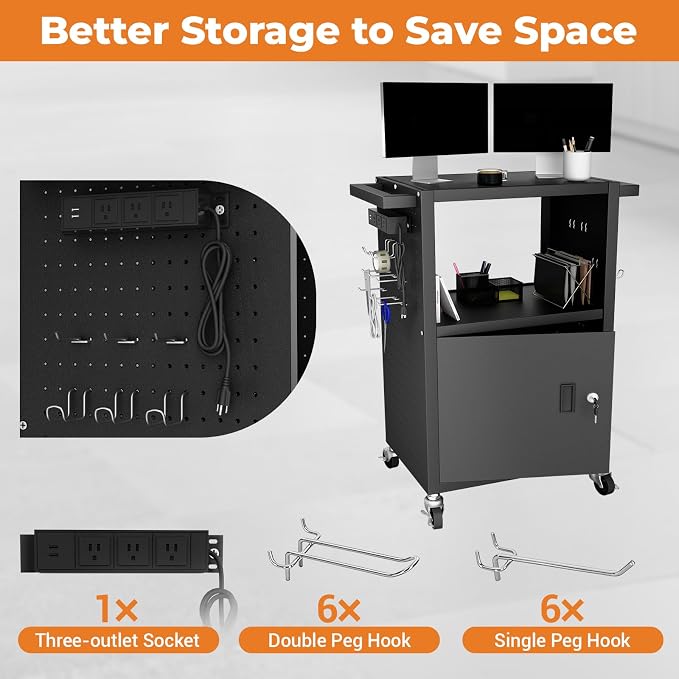 Mobile AV Cart with Push Handles, Heavy Duty Rolling Media Cart with Customized - Image 4