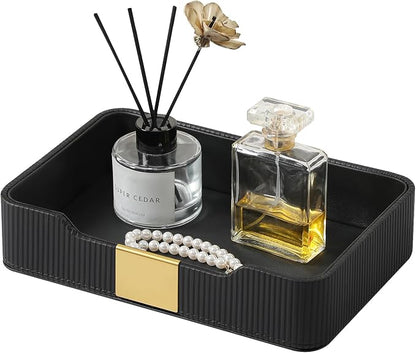 Valet Tray Desktop Storage Organizer, PU Leather Catchall Bedside Vanity Tray by Cretkhp
