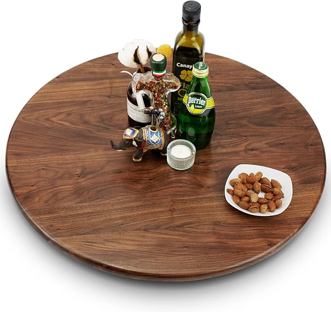 24 Inches Black Walnut Wood Lazy Susan Organizer, Solid Wooden Round Turntable by MAGIGO