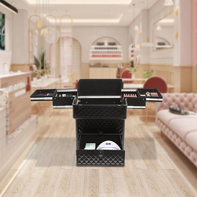 Rolling Makeup Train Case with Drawers, Portable Rolling Makeup Cart with Wheels - Image 6