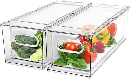 2 Pack Refrigerator Organizer Bins Stackable Fridge Organizer Set by GREENBY