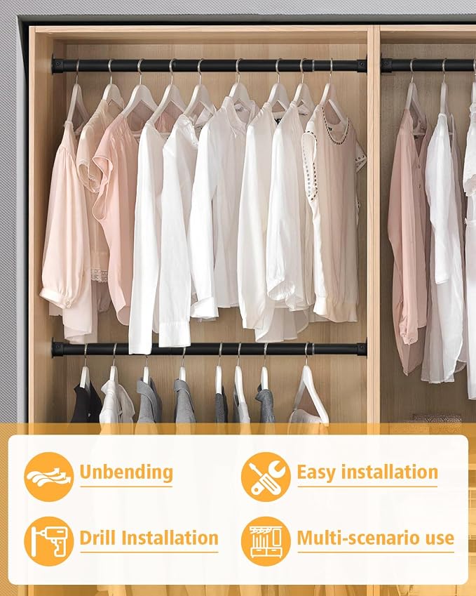 Closet Rod, 17 to 52 Inch Heavy Duty Adjustable Metal Clothing Rack - Image 7