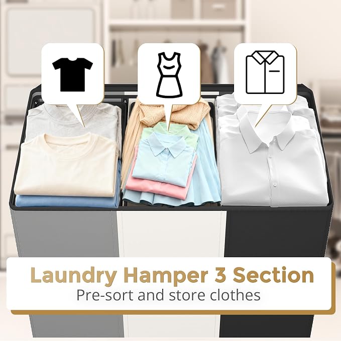 180L Laundry Hamper 3 Section, Large Laundry Basket - Image 3