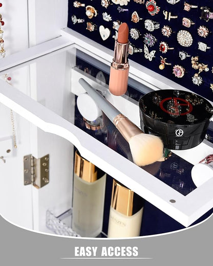 Full-Length Mirror Jewelry Cabinet Standing, 360° Swivel Jewelry Armoire - Image 5