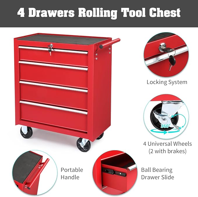 Metal Rolling Tool Box Organizer | Lockable Tool Chest - Image 4