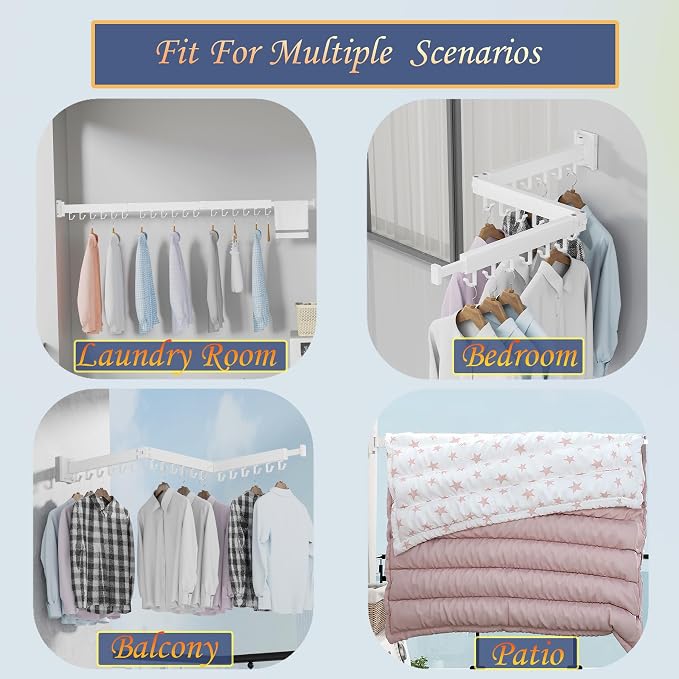 Dr.DJ Clothes Drying Rack for Laundry, Retractable Clothes Hanger Rack Wall - Image 2