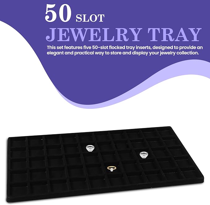 Novel Box 5 Pack 50-Slot Black Liner Jewelry Storage Tray Inserts 14.75x8.25x1 - Image 3