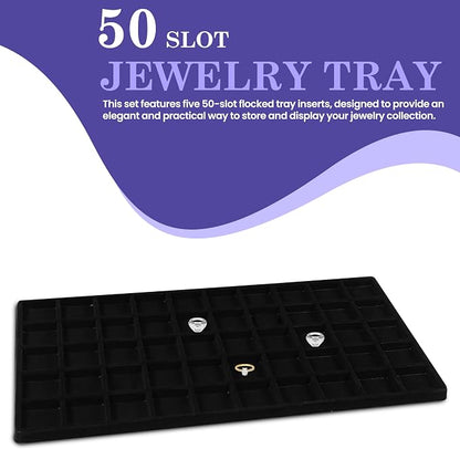 Novel Box 5 Pack 50-Slot Black Liner Jewelry Storage Tray Inserts 14.75x8.25x1 - Image 3