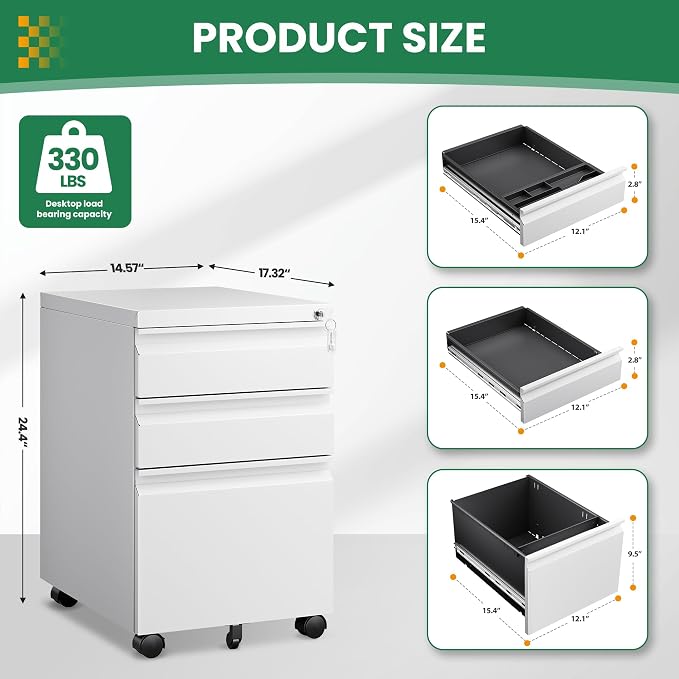 3 Drawer Mobile File Cabinet - Image 3