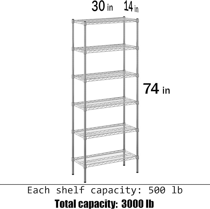 14" Deep x 30" Wide x 74" Height Wire Shelving Kit | 6-Tier | NSF Commercial - Image 3