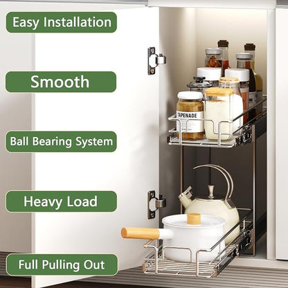 2 Tier Individual Pull Out Cabinet Organizer 7½" W x 21½" D, Heavy Duty Cabinet - Image 2