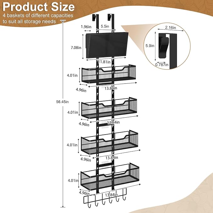 Adjustable Over the Door Pantry Organizer, 5-Tier Metal Pantry Door - Image 7