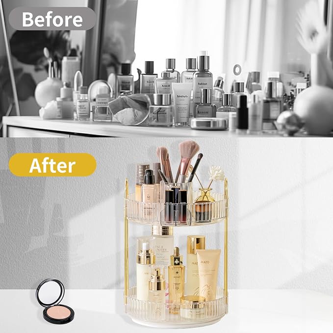 360 Rotating Makeup Organizer, 2 Tier Large Capacity Make Up Organizers and - Image 5