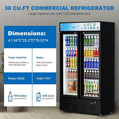 Commercial Glass Door Display Refrigerator 30 cu.ft Cooler Commercial Beverage - Image 2