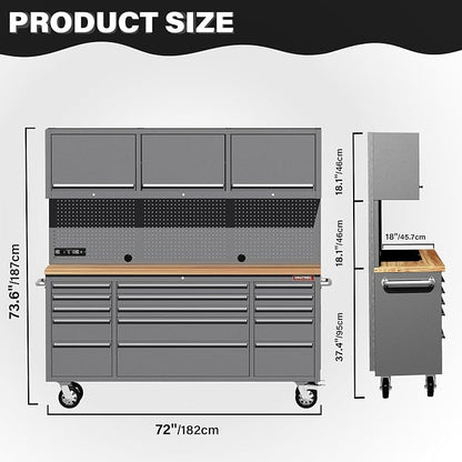 HAUTMEC 72" Rolling Tool Chest, Mobile Garage Workbench, Heavy-Duty Tool - Image 2