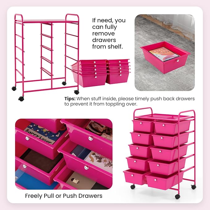 Giantex 10 Drawers Rolling Cart, Classroom Organizers, Storage Cart - Image 7