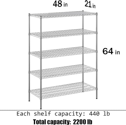 21" Deep x 48" Wide x 64" Height Wire Shelving Kit | 5-Tier | NSF Commercial - Image 3