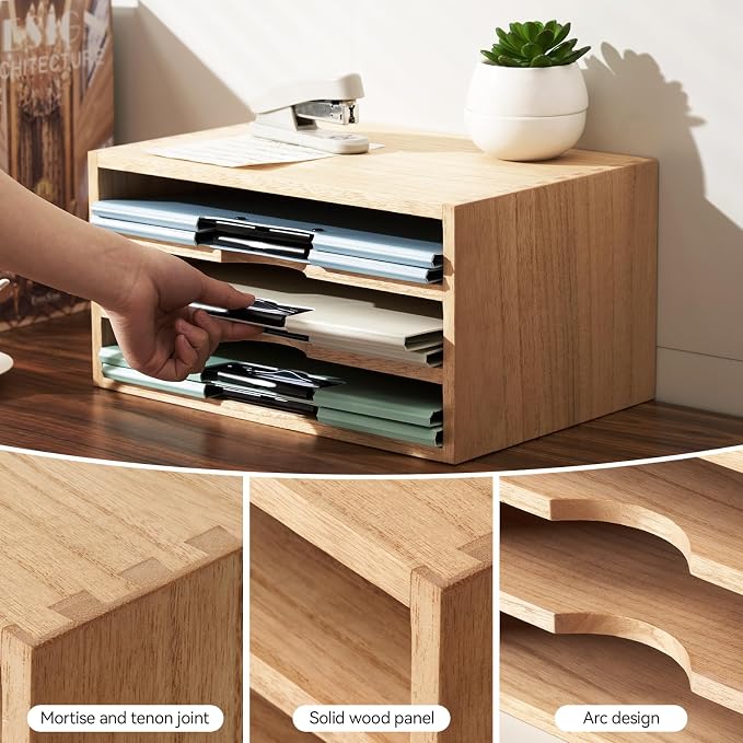 KIRIGEN Wooden Desktop Organizer Paper Storage Letter Tray File Sorter - Image 6