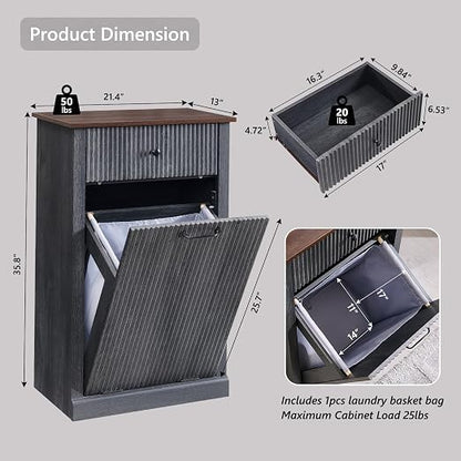 Modern Tilt-Out Trash Can Cabinet, 10 Gallon Fluted Laundry Hamper Cabinet - Image 2