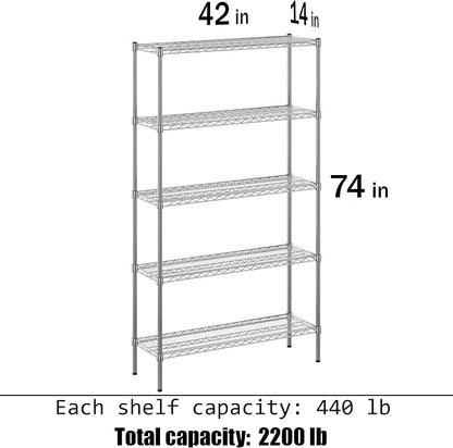 14" Deep x 42" Wide x 74" Height Wire Shelving Kit | 5-Tier | NSF Commercial - Image 3