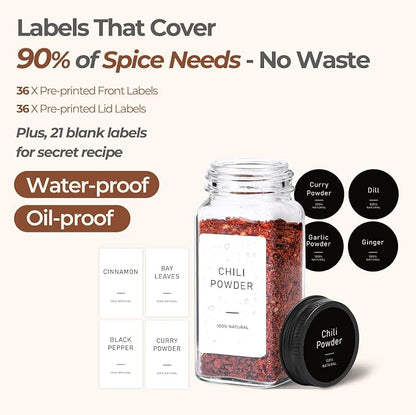 ComSaf Glass Spice Jars with Label, 93 Labels, a Metal Funnel, Extra Shaker Lids - Image 2