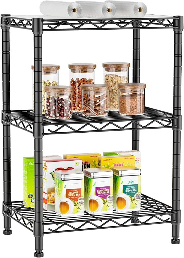 3 Tier Adjustable Storage Shelves Heavy Duty Metal Utility Shelf Wire Shelving by Golpart