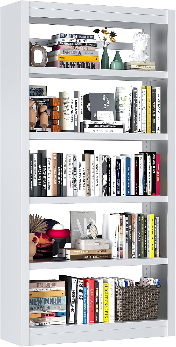 Bookcase, 5-Shelf Industrial Bookshelf, Large Storage Space, Adjustable by LyAosdFu
