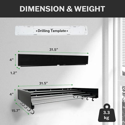 Wall Mounted Laundry Drying Rack, Retractable & Foldable, 31.5" Wide, 13.2 - Image 2