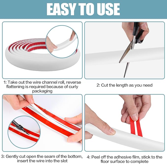 Floor Cord Cover Self Adhesive Cord Hider, 3.3FT Cable Management, Extension - Image 8
