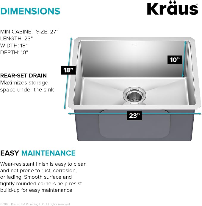 KRAUS Standard PRO 23-Inch 16 Gauge Undermount Single Bowl Stainless Steel - Image 6