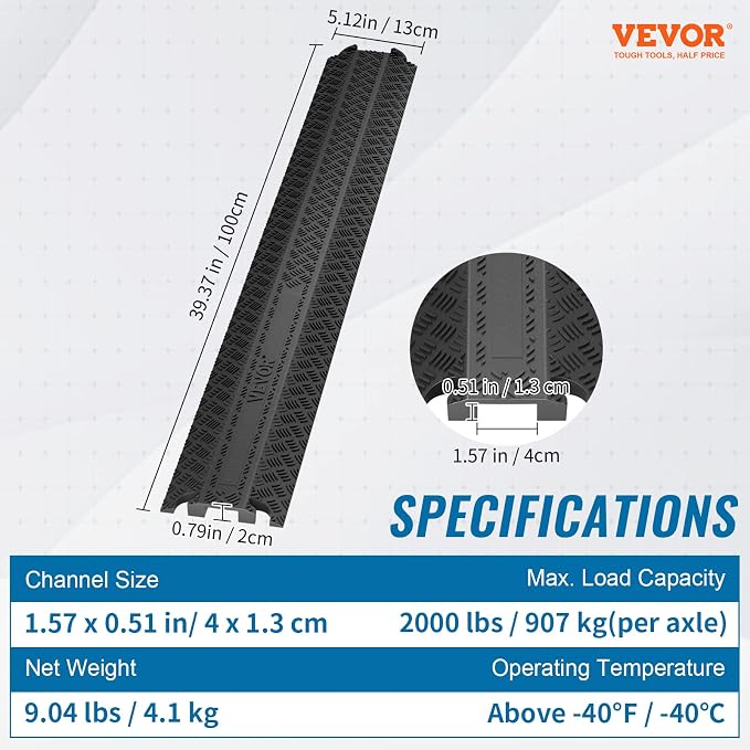 VEVOR 3 PCs Drop Over Cable Cover Ramp, 000 lbs/axle Load Capacity, Heavy Duty - Image 7