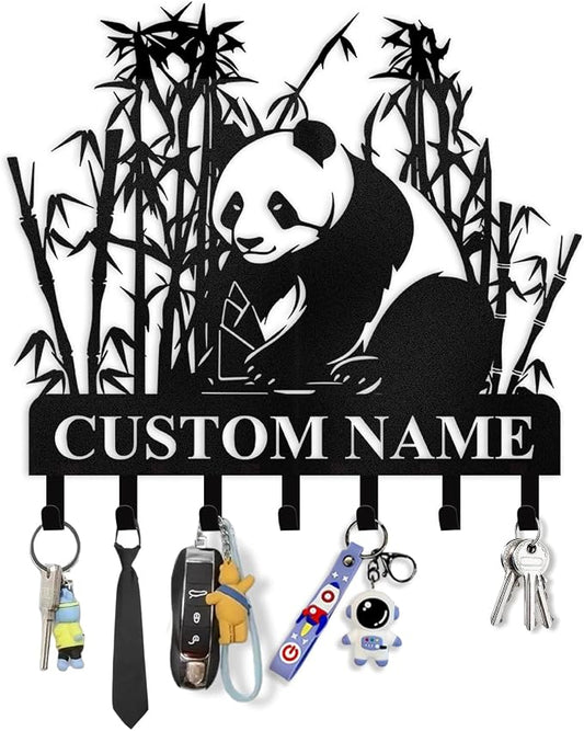 Bamboo Panda Animal Wall Key Holder | Metal Key Organizer by Dyoart