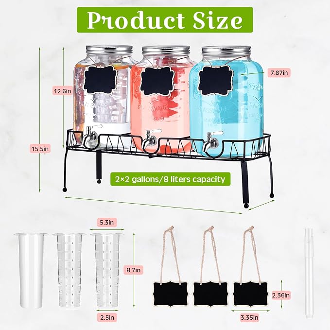 Lallisa 3 Pcs 2 Gallon Glass Drink Dispenser - Image 2