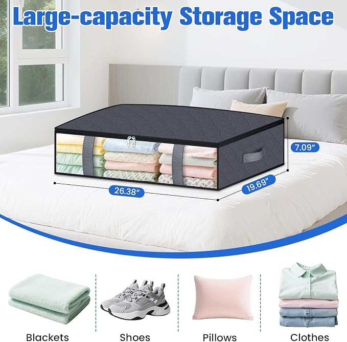 Under Bed Storage Containers, 4 Pack Blanket Storage Bags, Collapsible Storage - Image 2