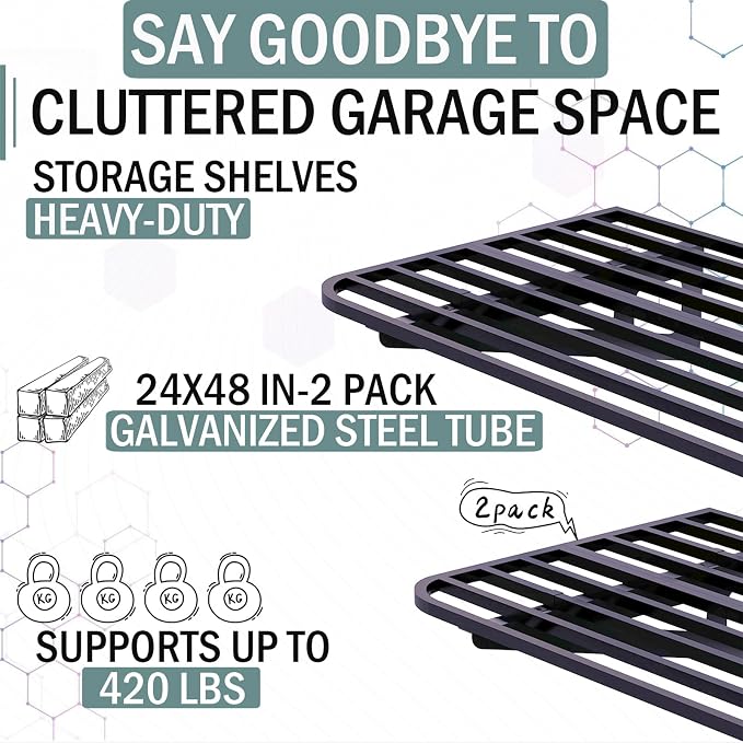 Garage Wall Shelving 2-Pack 2x4ft 24-inch-by-48-inch Wall Shelf Garage Storage - Image 3